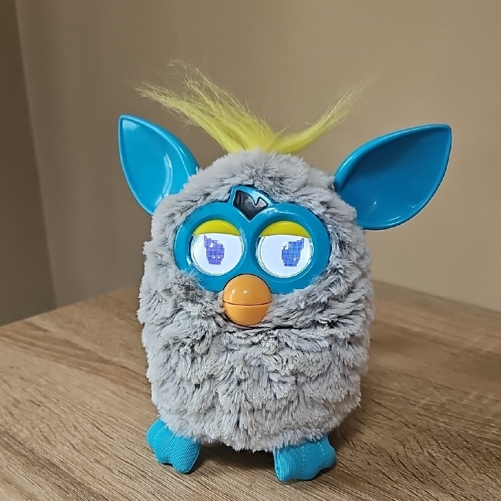 Furby 2012 Interactive Toy with Teal Accents and Yellow Hair